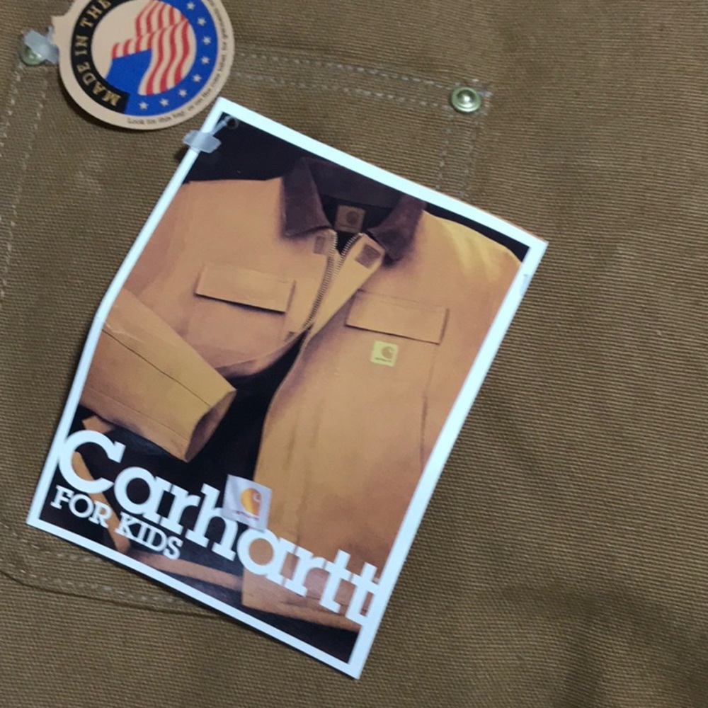 Vintage Carhartt Double Knee Bib Overalls Duck Canvas Tan Brown youth Workwear - Picture 10 of 13